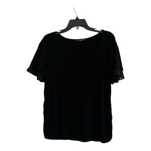 Kim & Cami Black Flutter Sleeve Blouse Ruched sides Size Large